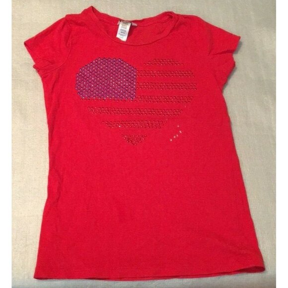 Guess Girls Red short sleeves blouse Size M 10/12 patriotic flag heart - Picture 1 of 7